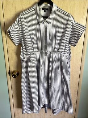 Victoria Beckham for Target Blue & White Striped High Low Shirt Dress - Size L